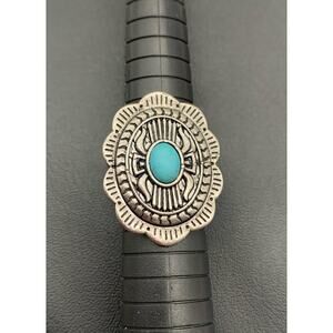 Silver Tone And Faux Turquoise Western Southwestern Costume Jewelry Ring Size 8
